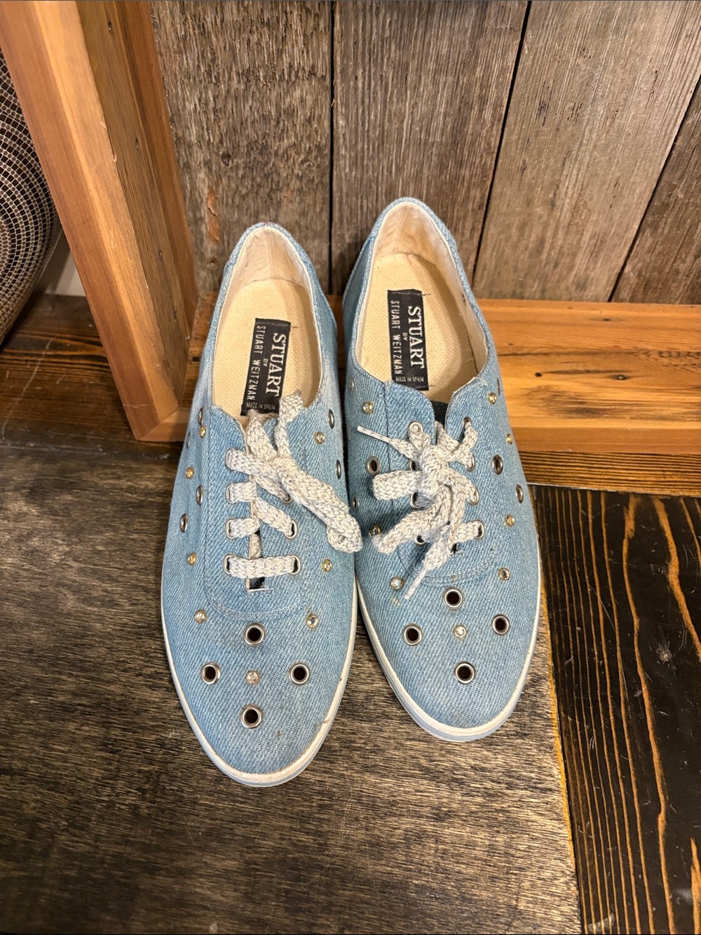 Vintage Stuart Weitzman Denim Sneakers with Metal Eyelets